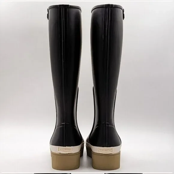 Tory Burch Hurricane Tall Lug Boot Perfect Black Rubber Boot Size 9 NEW